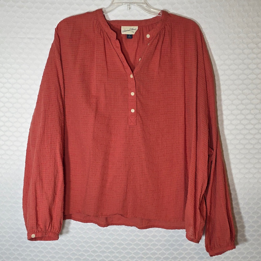 Universal Thread Womens XL Burnt Orange Cotton Dobby Henley Blouse Oversized